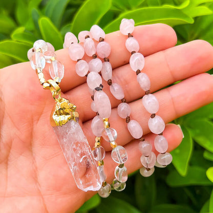 Long Hand-Knotted Mala Crystal Necklace