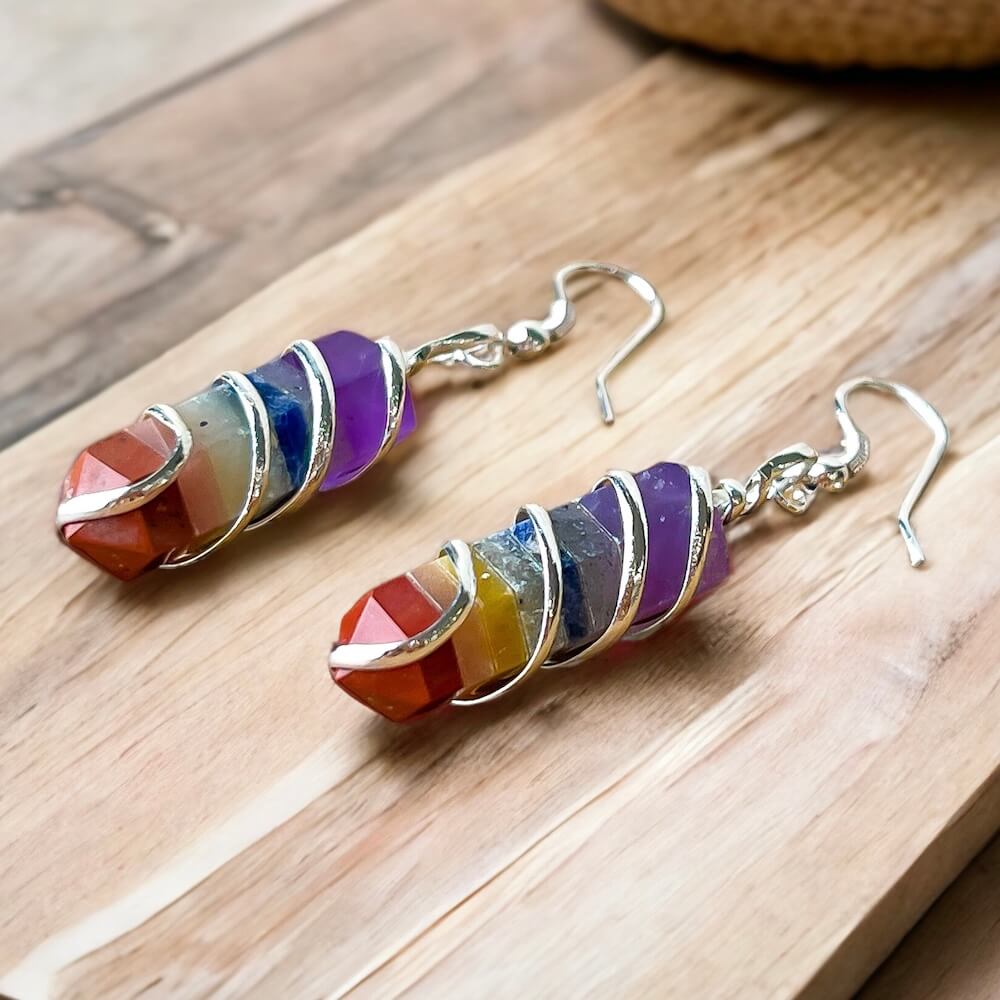 Looking for Gemstone Earrings? Gemstone Jewelry, Natural Gemstone Single-Terminated Gemstone Points wrapped at Magic Crystals. Jewelry: FREE SHIPPING AVAILABLE. Moonstone is best for healing. Spiral Wire Wrapped earring. Wire-wrapped Moonstone Stone dangle earring