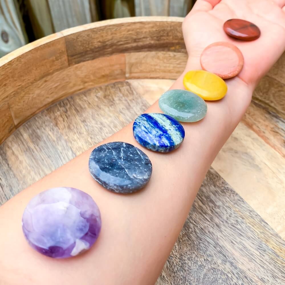 Buy Magic Crystals 7 Chakras Thumb Worry Healing Stone Pocket Palm Stone Crystals Therapy. The Chakra Healing Set was designed to help balance, align and cleanse your 7 chakras. Disc sets of seven chakra stones. FREE SHIPPING available.