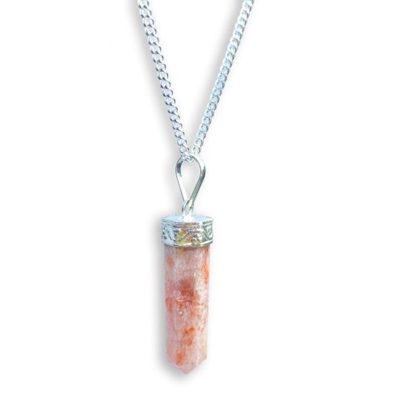 Sunstone-Necklace. Single Point Crystal Necklace
