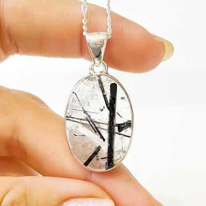 Tourmalinated Quartz Sterling Silver - Quartz Jewelry, a combination of Clear Quartz with Black Tourmaline inclusions. Check out Magic Crystals for the very best selection of tourmalinated quartz. Tourmaline Quartz necklace,EMF Protection,Grounding. pendant quartz tourmaline.Black tourmaline and clear quartz necklace. Tourmalinated-Quartz-SterlingSilver-Pendant -c