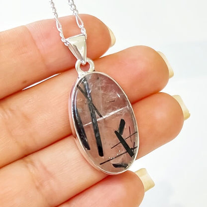 Tourmalinated Quartz Sterling Silver - Quartz Jewelry, a combination of Clear Quartz with Black Tourmaline inclusions. Check out Magic Crystals for the very best selection of tourmalinated quartz. Tourmaline Quartz necklace,EMF Protection,Grounding. pendant quartz tourmaline.Black tourmaline and clear quartz necklace. Tourmalinated-Quartz-SterlingSilver-Pendant - H