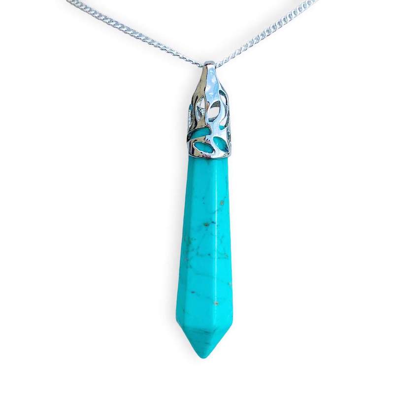 Turquoise-Pendant-Necklace. Stone Single Point Pendant Necklace. Single Point Necklace. MagicCrystals