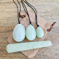    Xinshan-Jade-Yoni Eggs Set and Massage Wand. These Natural Stone Yoni Egg Set and Massage Wand from Magic Crystals help you build an intimate connection with your body. Polished yoni egg crystals and wand are drilled available in Black Onyx,  Opalite, Unakite, Nephrite Jade, tiger Eye, Clear Quartz, Red jasper, Aventurine, Amethyst, Rose Quartz