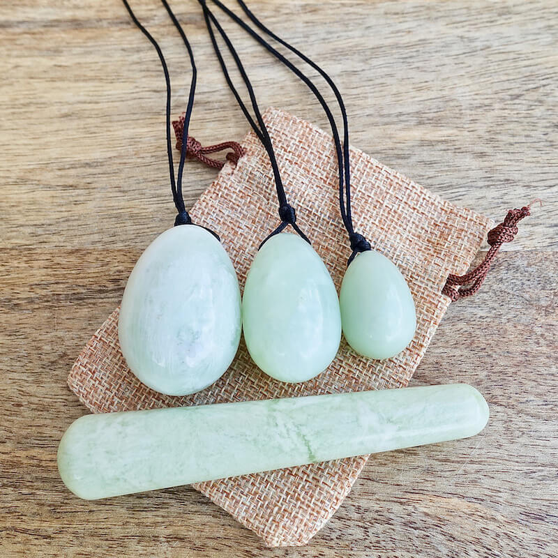    Xinshan-Jade-Yoni Eggs Set and Massage Wand. These Natural Stone Yoni Egg Set and Massage Wand from Magic Crystals help you build an intimate connection with your body. Polished yoni egg crystals and wand are drilled available in Black Onyx,  Opalite, Unakite, Nephrite Jade, tiger Eye, Clear Quartz, Red jasper, Aventurine, Amethyst, Rose Quartz