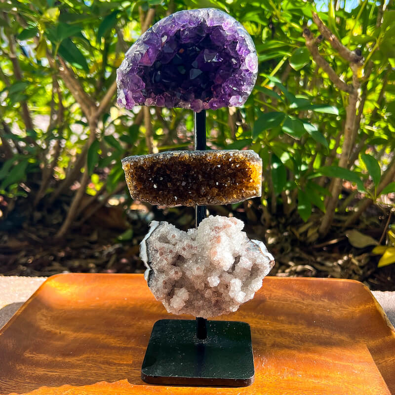 Amethyst, Citrine & Clear Quartz Crystal Set for Abundance, Clarity & Spiritual Growth