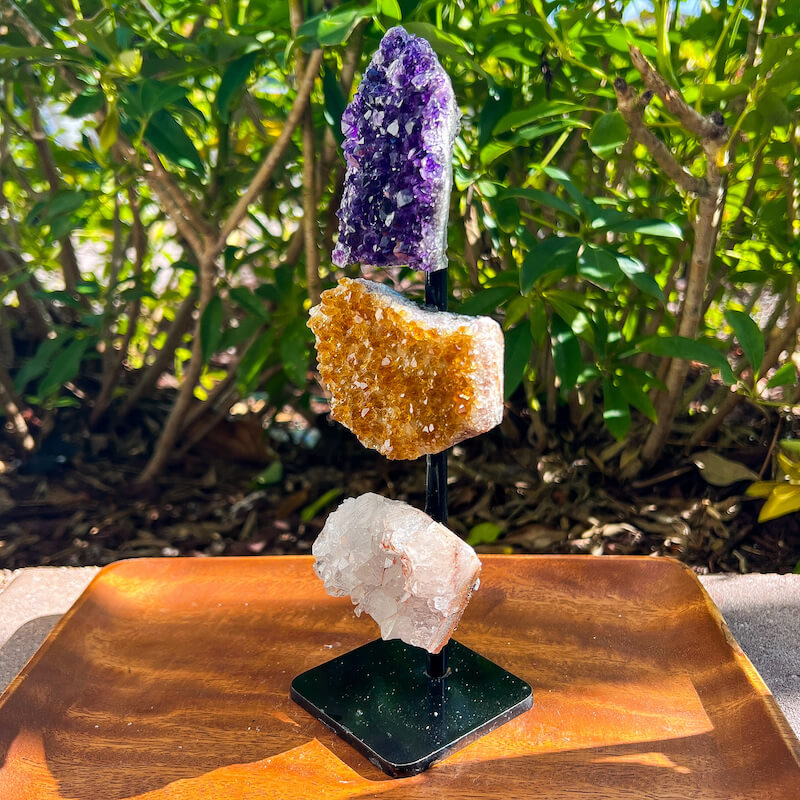Amethyst, Citrine & Clear Quartz Crystal Set for Abundance, Clarity & Spiritual Growth