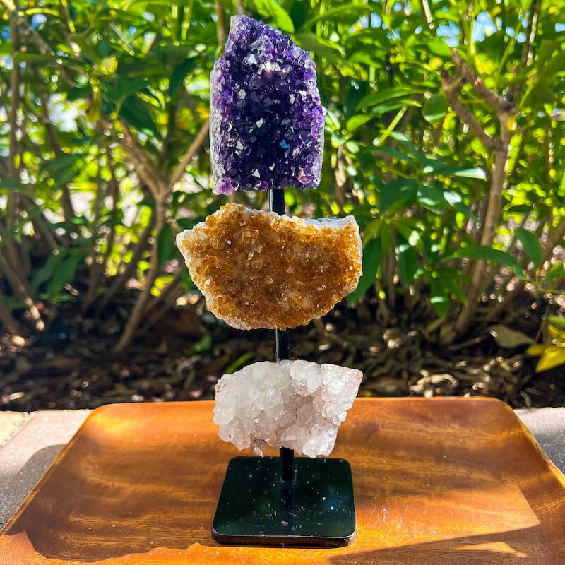 Amethyst, Citrine & Clear Quartz Crystal Set for Abundance, Clarity & Spiritual Growth