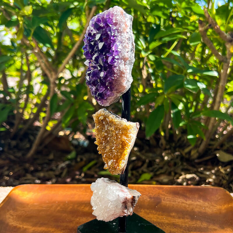 Amethyst, Citrine & Clear Quartz Crystal Set for Abundance, Clarity & Spiritual Growth
