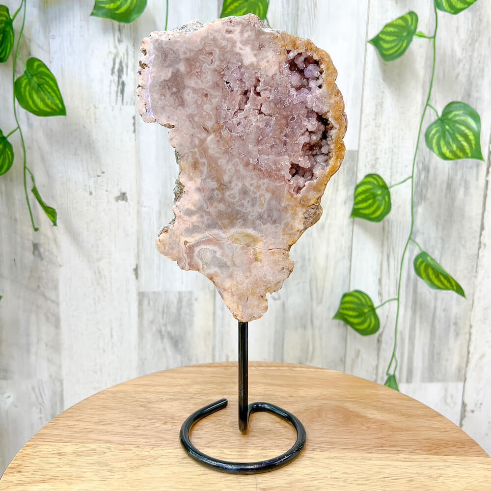 Buy Magic Crystals Pink Amethyst Polished Point, Pink Amethyst Slab with Druzy Pockets on a stand #I Pink Amethyst Slab - Druzy Amethyst Stone on Stand, Point, Stone Point, Crystal Point, Amethyst Stones on stand at Magic Crystals. Natural Amethyst Gemstone for PROTECTION, PEACE, INSPIRATION. Magiccrystals.com