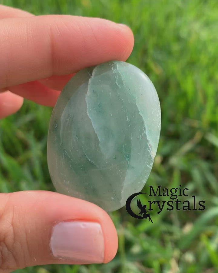 Jade Palm Stone Gemstone-Magic Crystals. Green gemstones for worry meditation. Looking for natural green kade palm stone? Shop at magiccrystals.com . Magic Crystals carries Jade Palmstones - Meditation Stones - Green Jade Palm Stones with FREE SHIPPING AVAILABLE. Empathetic, supporting and glowing with soft, pretty color, this Jade palm stone is a wonderful crystal gift for someone you love.