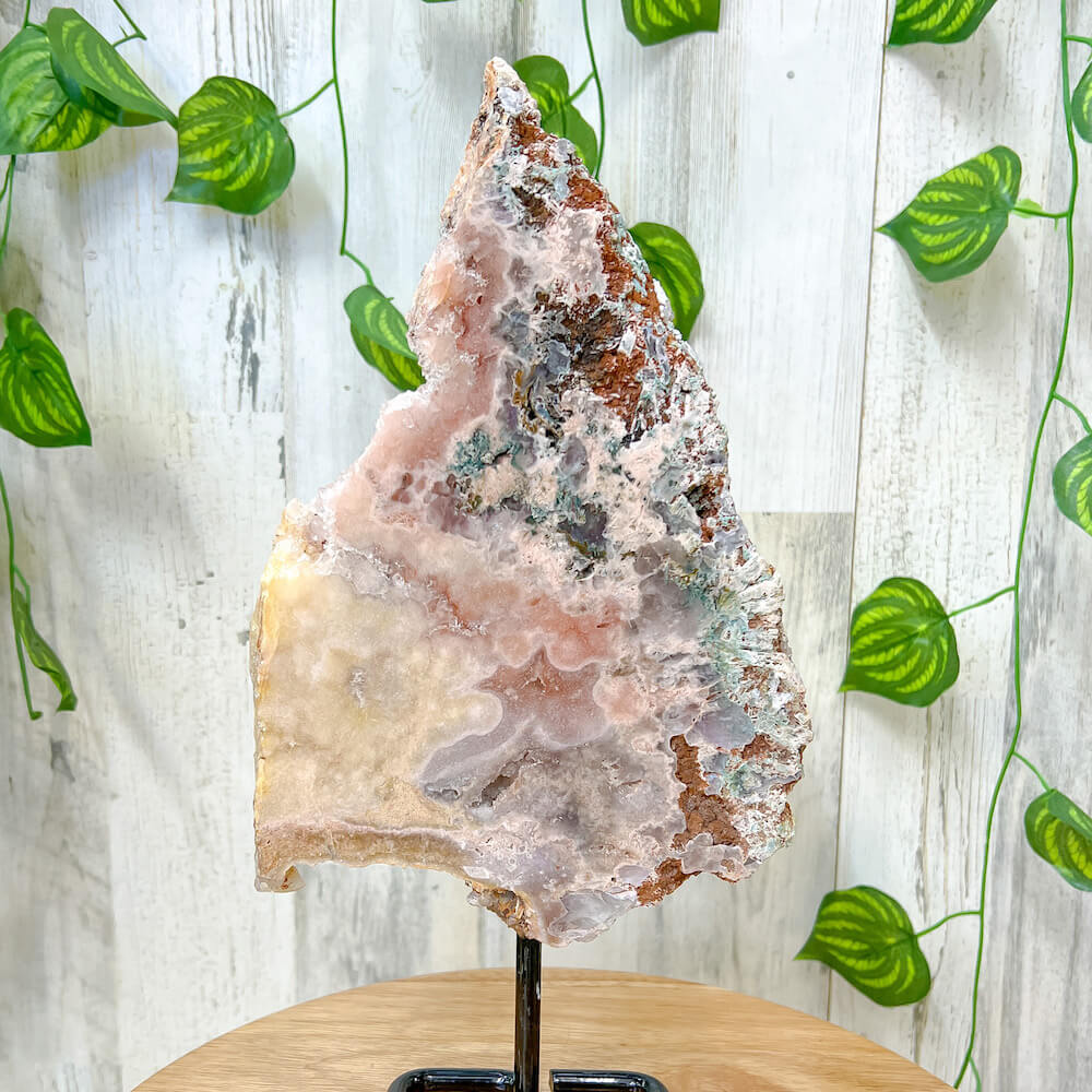 Buy Magic Crystals Pink Amethyst Polished Point,  Pink Amethyst Slab with Druzy Pockets on a stand  #H. Pink Amethyst Slab -  Druzy Amethyst Stone on Stand, Point, Stone Point, Crystal Point, Amethyst Stones on stand at Magic Crystals. Natural Amethyst Gemstone for PROTECTION, PEACE, INSPIRATION. Magiccrystals.com 