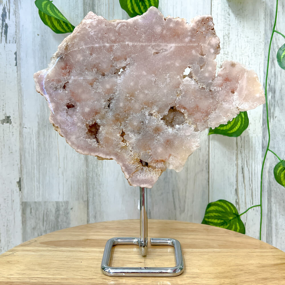 Buy Magic Crystals Pink Amethyst Polished Point, Pink Amethyst Slab with Druzy Pockets on a stand #L. Pink Amethyst Slab - Druzy Amethyst Stone on Stand, Point, Stone Point, Crystal Point, Amethyst Stones on stand at Magic Crystals. Natural Amethyst Gemstone for PROTECTION, PEACE, INSPIRATION. Magiccrystals.com