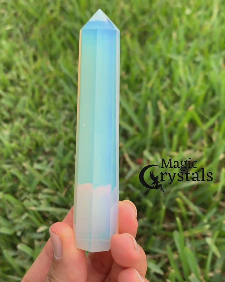 Opalite Polished Stone Obelisk | Magic Crystals. These Opalite obelisks hold a power all their own as they symbolize the ancient obelisks found in Egypt. Shop Opalite obelisks, wands and pencil points. Opalite is a stone of inspiration which enhances imagination and creativity.