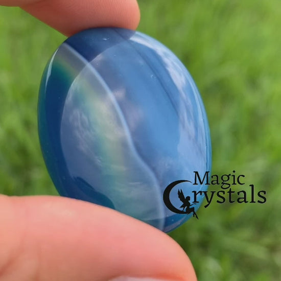 Blue-Onyx-Palm-Stone. Natural Gemstone Palm Stone.Looking for Natural Gemstone Palm Stone - Worry Meditation Stones? Shop at magiccrystals.com . Magic Crystals carries Palmstones - Meditation Stones with FREE SHIPPING AVAILABLE. Empathetic, supporting and glowing with soft, pretty color, this Jade palm stone is a wonderful crystal gift for someone you love. 