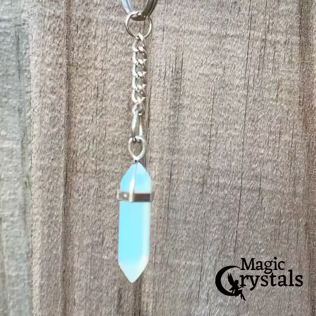 Opalite KEYCHAIN. Shop at Magic Crystals for Crystal Keychain, Pet Collar Charm, Bag Accessory, natural stone, crystal on the go, keychain charm, gift for her and him. Opalite is a great SPIRITUALITY. FREE SHIPPING available. Opalite Crystal Key Chain, Crystal Keyring, Opalite Crystal Key Holder. Opal, opalita stone.