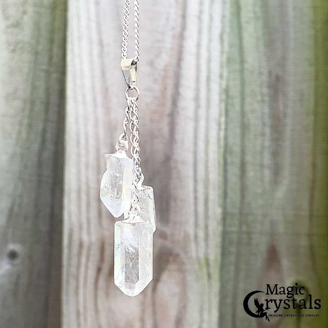 Looking for Clear Quartz Jewelry? Magic Crystals carries a wide variety of Clear Quartz necklaces and pendants for him and her with Free Shipping available. Clear Quartz Triple Pendant Necklace Minimal Necklace, Raw Quartz Pendant, Clear Quartz Gemstone. Perfect Wife Gift For Her and Husband Gift For Him.