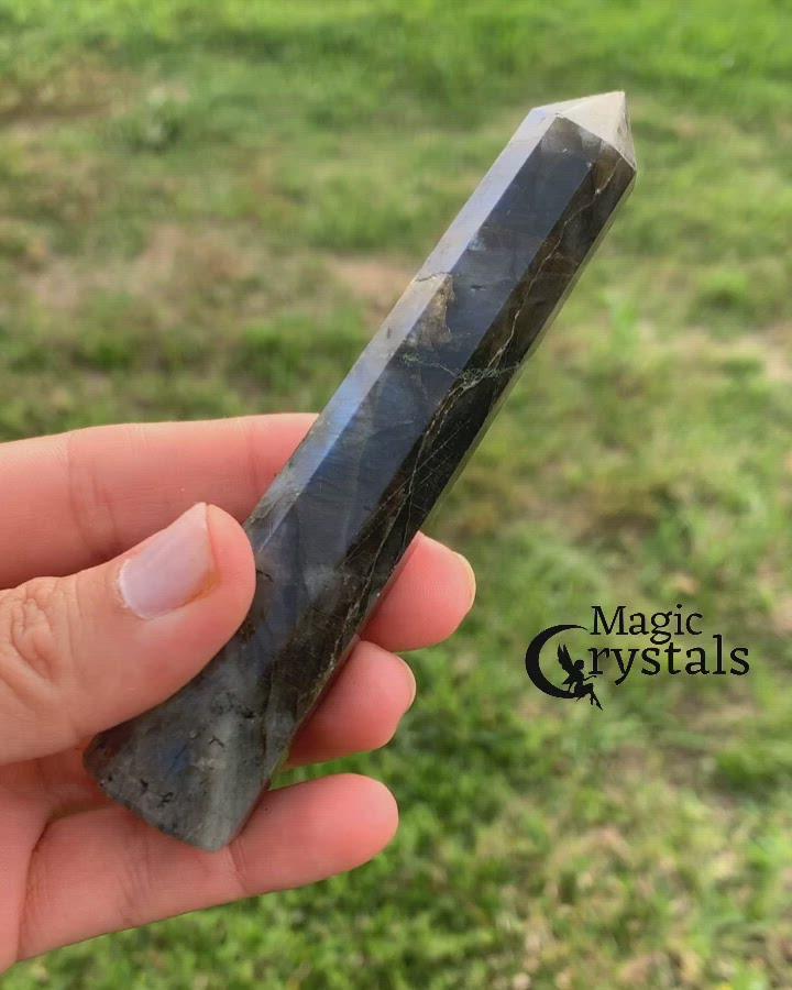 Labradorite Polished Stone Obelisk | Magic Crystals. These Labradorite obelisks hold a power all their own as they symbolize the ancient obelisks found in Egypt. Shop Labradorite obelisks, wands and pencil points. Labradorite is said to be an excellent stone for various psychic and esoteric uses. It is said to stimulate and enhance inner vision, psychic abilities, past life recall, remote viewing of the past, inter-dimensional travel and more.