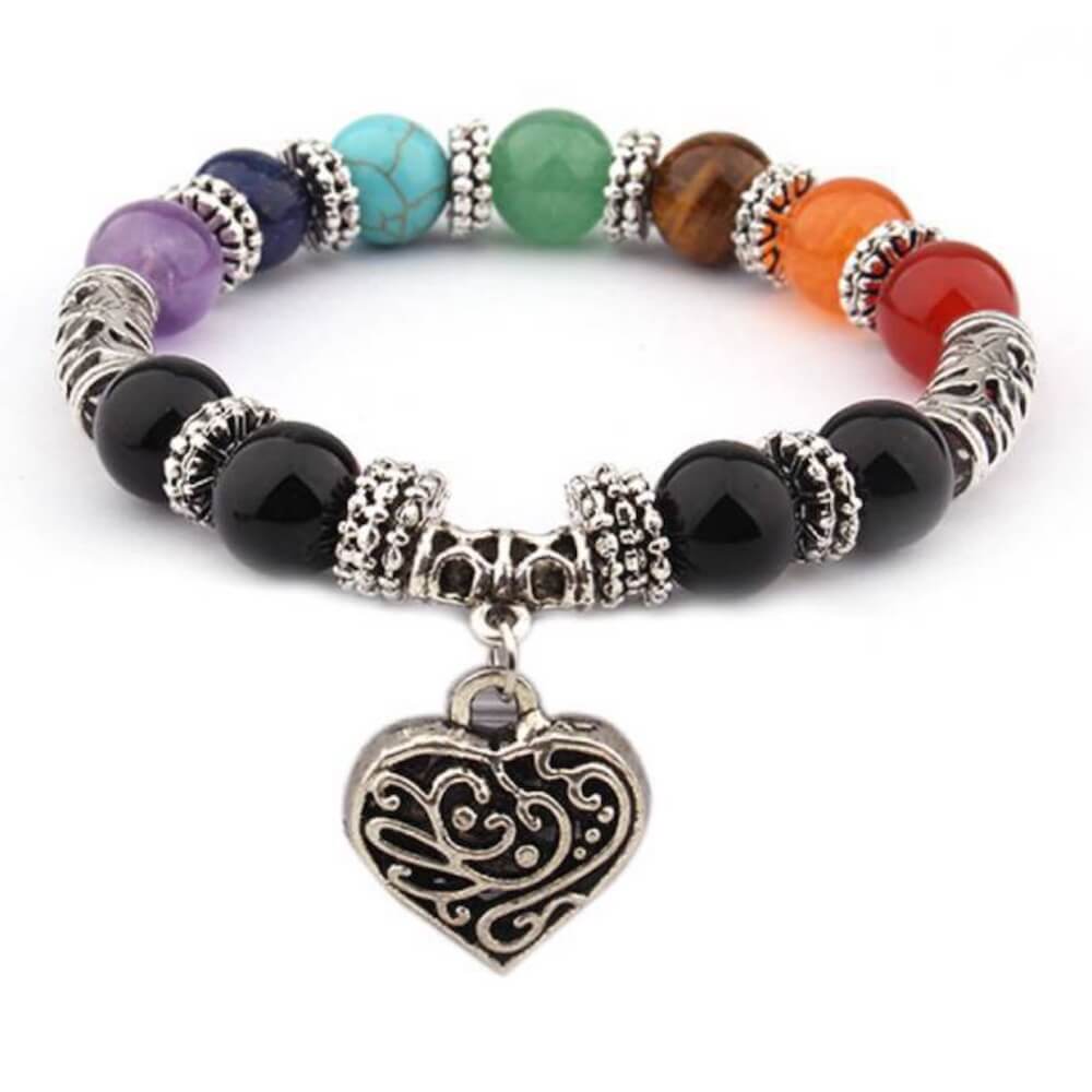 7 Chakra Stone Handmade Elastic Heart Bracelet-Bracelets-Magic Crystals
