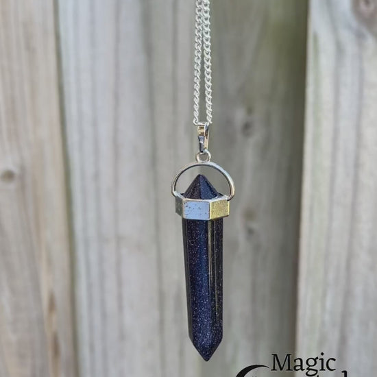 Blue-Goldstone-Double-Point-Chakra-Necklace - Magic Crystals