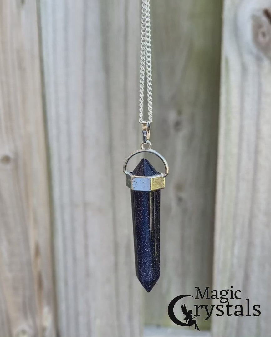 Blue-Goldstone-Double-Point-Chakra-Necklace - Magic Crystals