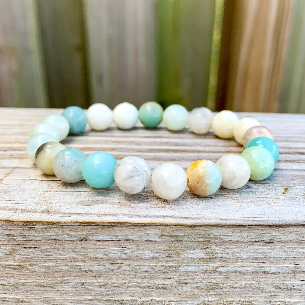 Looking for Amazonite Bead Stretchy String Bracelet? Shop at Magic Crystals for amazonite Jewelry. Amazonite Stone Bracelets are good for harmony, peace and truth,  called the Stone of Courage and the Stone of Truth Natural Gemstone bracelets with Free Shipping available. Bracelets for men and women.