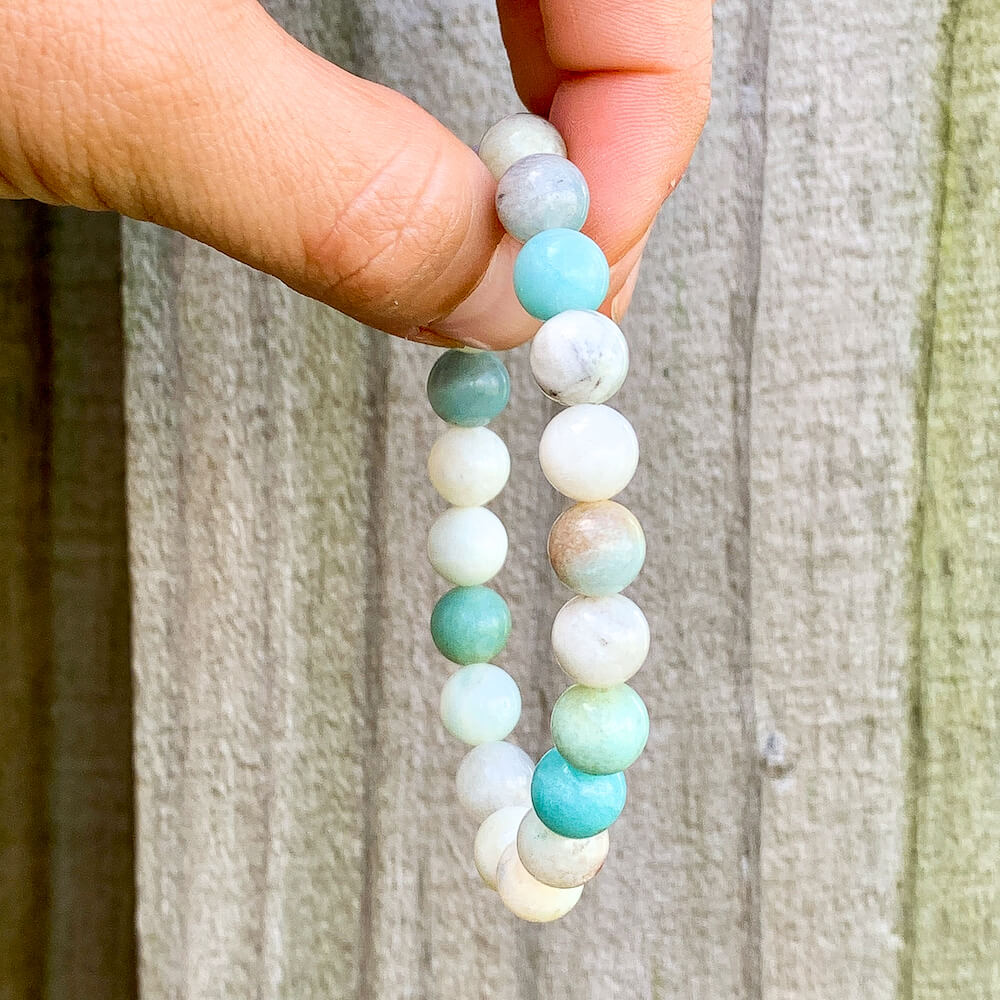 Looking for Amazonite Bead Stretchy String Bracelet? Shop at Magic Crystals for amazonite Jewelry. Amazonite Stone Bracelets are good for harmony, peace and truth,  called the Stone of Courage and the Stone of Truth Natural Gemstone bracelets with Free Shipping available. Bracelets for men and women.