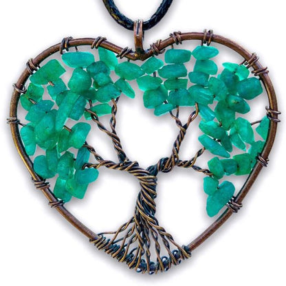 Amazonite-Tree-of-Life-Copper-Wire-Heart-Necklace. Looking for Copper Jewelry? Magic Crystals offers handmade Heart Copper Wire Wrapped,  Tree Of Life,  Hematite Pendant Necklace, 7th Anniversary Gift, Yggdrasil Necklace for Him or Her Gift. Heart Gift perfect for any occasion. Heart Necklace With gemstones. Tree of Life made of copper in a pendant necklace.