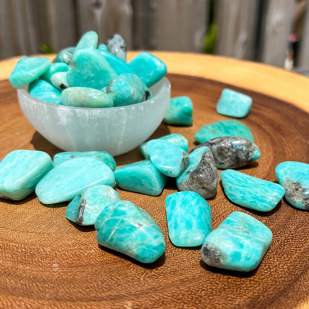 Buy Amazonite Tumbled Stones | Amazonite Polished Gemstones | Bulk Crystals at Magic Crystals. Amazonite is a soothing stone. FREE SHIPPING Zodiac Stones Pouch, Star Sign tumbled stones, Zodiac Crystal Gift, Constellation Gift, Gift for Friends, Gift for sister, Gift for Crystals Lovers at Magic Crystals.