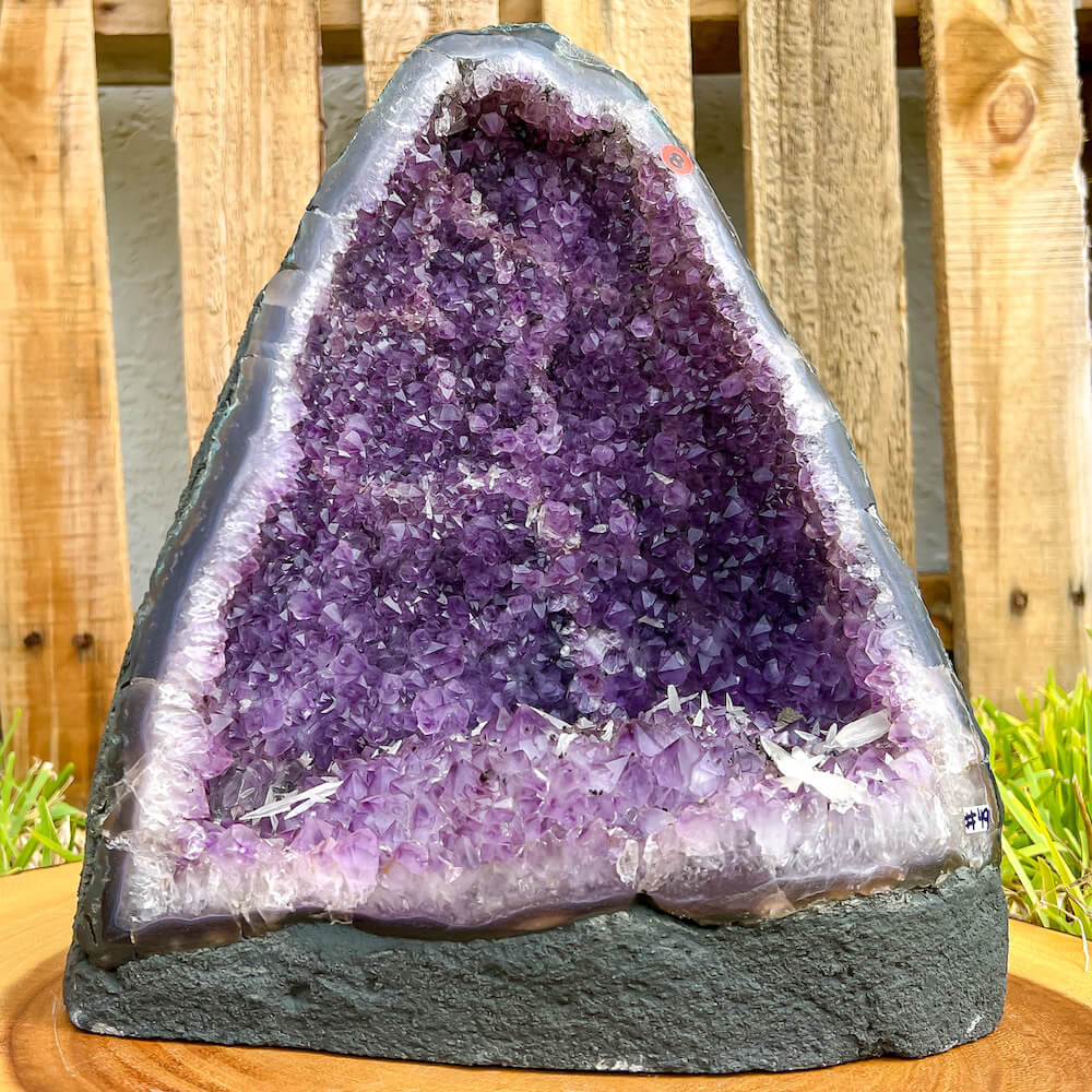 Large 17 lbs Amethyst Polished Geode - Polished Amethyst Geode Cluster - Cathedral Amethyst #49, Stone Point, Crystal Point, Amethyst Tower, Power Point at Magic Crystals. Natural Amethyst Gemstone for PROTECTION, PEACE, INSPIRATION. Magiccrystals.com offers FREE SHIPPING and the best quality gemstones.