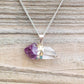 Raw Amethyst and Clear Quartz Pendant Crystal Necklace. spirituality amplifier necklace. Looking for Amethyst necklaces? Amethyst Jewelry? Find quality Amethyst gemstone when you shop at Magic Crystals. Amethyst is a solar plexus chakra stone used metaphysically to increase, magnify and clarify personal power and energy