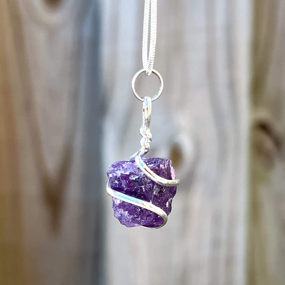 Buy Amethyst Necklace - Amethyst Gemstone Jewelry, Natural Amethyst  Gemstone, Rough Amethyst Jewelry wrapped at Magic Crystals. Shop for Amethyst jewelry with FREE SHIPPING AVAILABLE. Amethyst is february stone. Spiral Wire Wrapped necklace. Wire-wrapped Amethyst Stone Necklace. Purple stone necklace