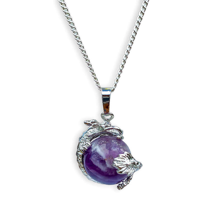 Amethyst-Sphere Dragon Pendant Necklace - Dragon Necklace - Magic Crystals