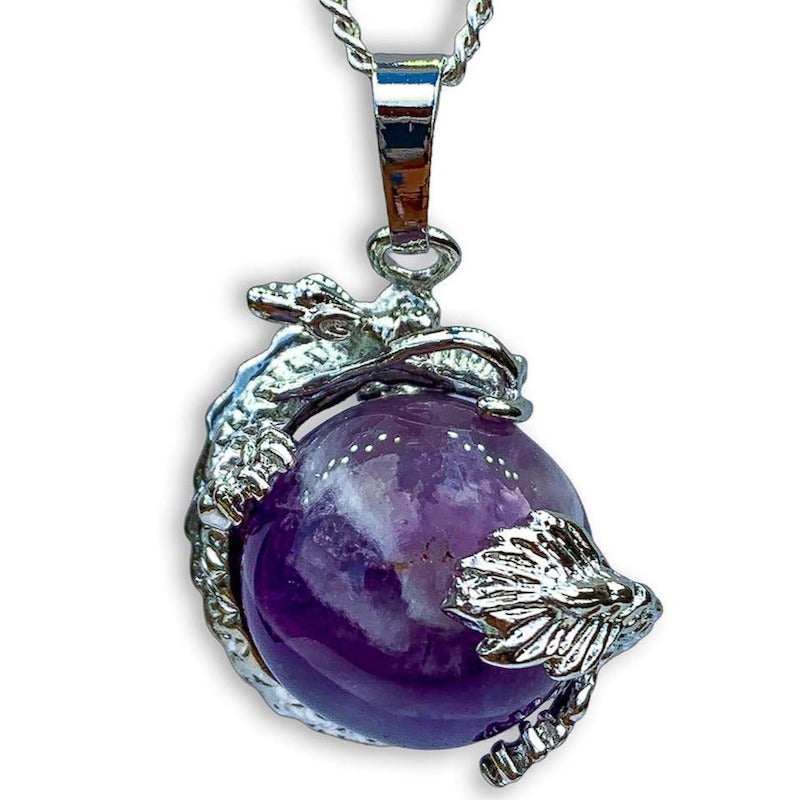Amethyst-Sphere Dragon Pendant Necklace - Dragon Necklace - Magic Crystals