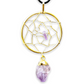 Gorgeous gold plated Amethyst Dreamcatcher gold Necklace adorned with an Amethyst crystal bead and a raw Amethyst crystal hanging from the bottom. Shop at Magic Crystals for Amethyst Jewelry, Healing Crystals, and Stones. Perfect gift for someone or to wear every day. Boho Jewelry, February Birthstone.