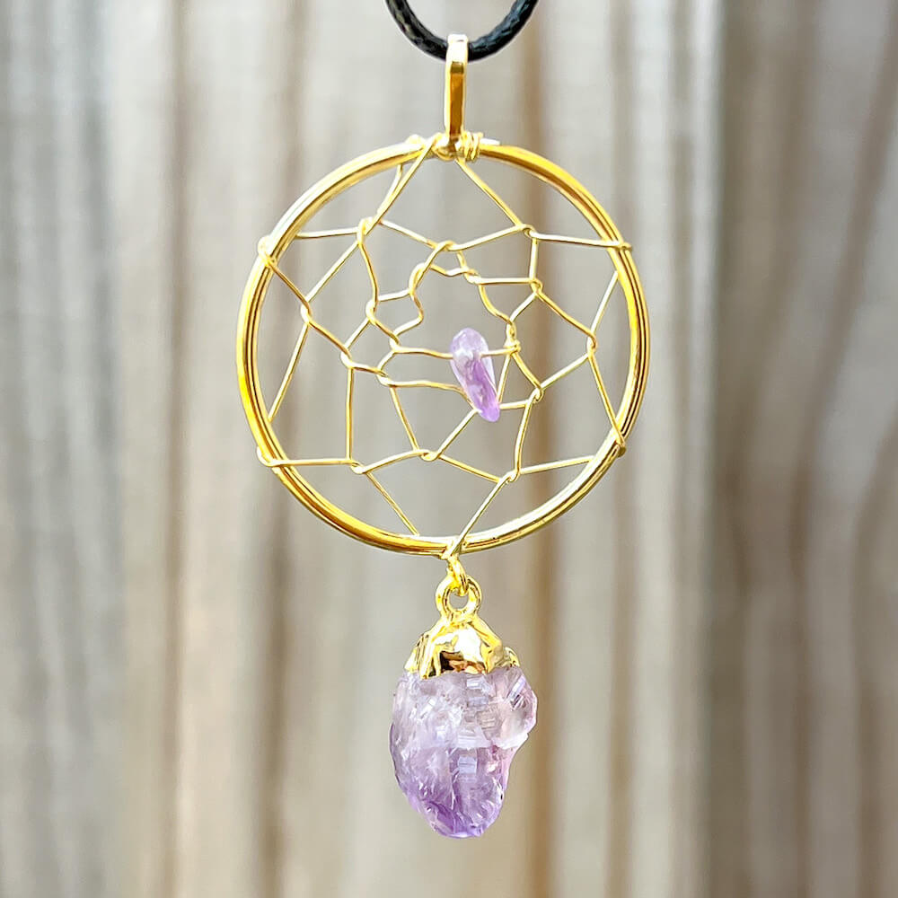 Amethyst Dreamcatcher Gold Plated Necklace – Magic Crystals