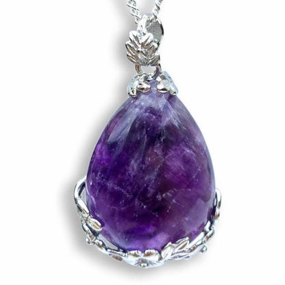 Amethyst Necklace, Purple stone necklace, flower necklace