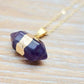 Beautiful Amethyst Necklace - genuine high quality amethyst from Brazil made into a pendant with Silver Chain Necklace with Lobster claw clasp. Genuine Amethyst Stone Gold Pendant Handmade Crystal Necklace at Magic Crystals - FREE SHIPPING. Amethyst helps relieve stress. Magiccrystals.com