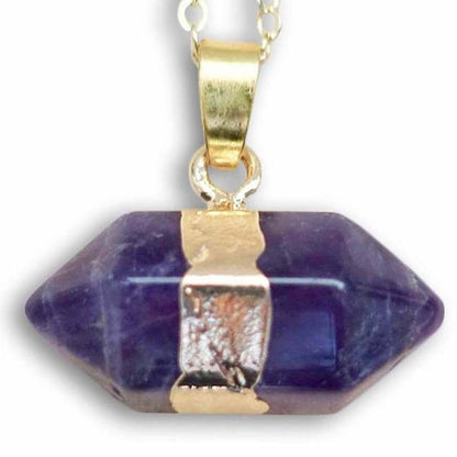 Beautiful Amethyst Necklace - genuine high quality amethyst from Brazil made into a pendant with Silver Chain Necklace with Lobster claw clasp. Genuine Amethyst Stone Gold Pendant Handmade Crystal Necklace at Magic Crystals - FREE SHIPPING. Amethyst helps relieve stress. Magiccrystals.com