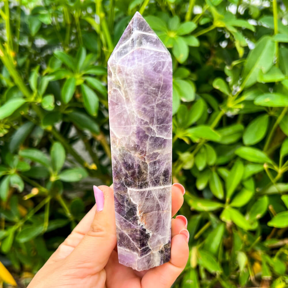 These amethyst Amethyst tower - Amethyst Obelisk - Amethyst Specimen hold a power all their own as they symbolize the ancient obelisks found in Egypt. Shop large Amethyst obelisks. Amethyst Obelisks and Towers are extremely powerful and protective stone with a high spiritual vibration, it is also a natural tranquilizer.     Amethyst-Obelisk-B