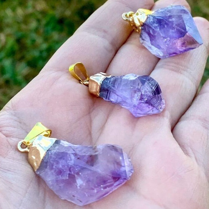 Shop for beautiful Natural Natural Amethyst Necklace - Gold Dipped Amethyst Pendant Necklace at Magic Crystals. Excellent choice for women. available with FREE SHIPPING and in gold. Find a Gold Amethyst Necklace or Gold Amethyst Necklace when you shop at Magic Crystals. February birthstone. 
