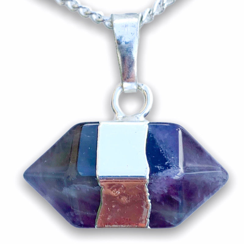 Amethyst Point Stone Silver Pendant Handmade Crystal Necklace - Stone Necklace