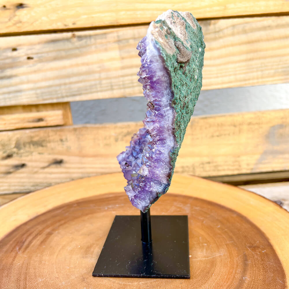 Gorgeous Amethyst Slice On a Stand - Polished Amethyst Geode Cluster - Cathedral Stone Slab, Crystal Point, Amethyst Tower, Power Point at Magic Crystals. Natural Amethyst Gemstone for PROTECTION, PEACE, INSPIRATION. Magiccrystals.com offers FREE SHIPPING and the best quality gemstones.