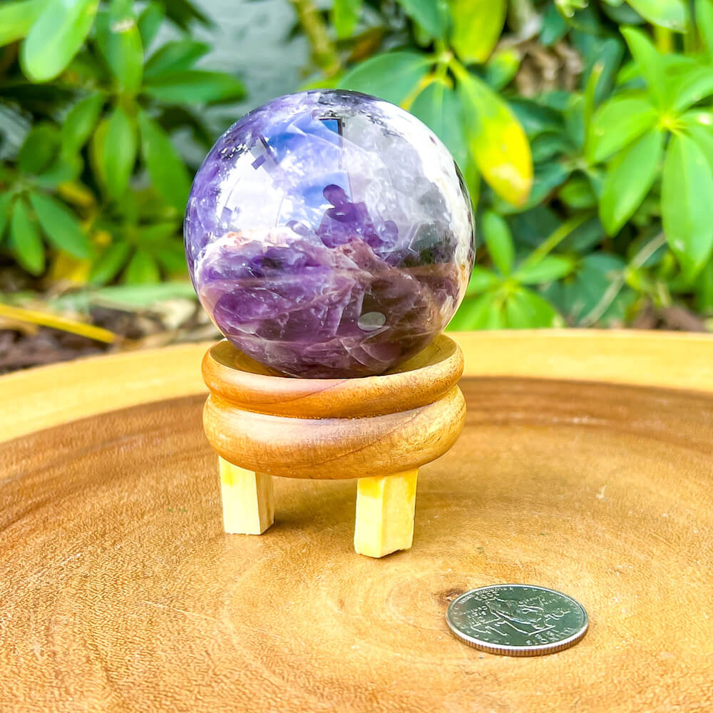 These amethyst Amethyst Sphere - Amethyst Ball - Amethyst Specimen hold a power all their own as they symbolize the ancient sphere found in Egypt. Shop large Amethyst Sphere. Amethyst Crystal Ball and Sphere are extremely powerful and protective stone with a high spiritual vibration, it is also a natural tranquilizer. Amethyst-Sphere-E