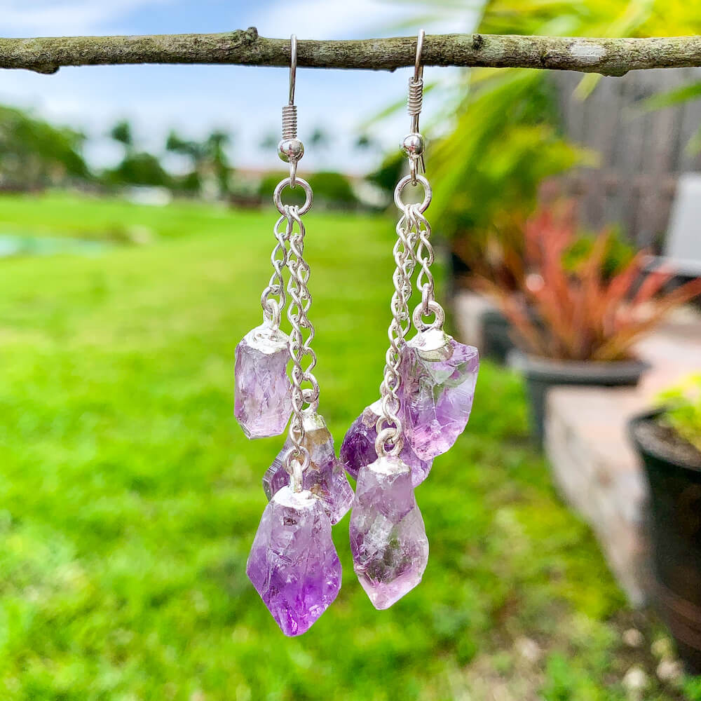 Shop for beautiful Natural Raw Amethyst Boho Dangle Earrings, Silver Amethyst crystal. Excellent choice for women. available with FREE SHIPPING and in gold. Find a Gold Amethyst Earring or Silver Amethyst Earring when you shop at Magic Crystals. February birthstone. 