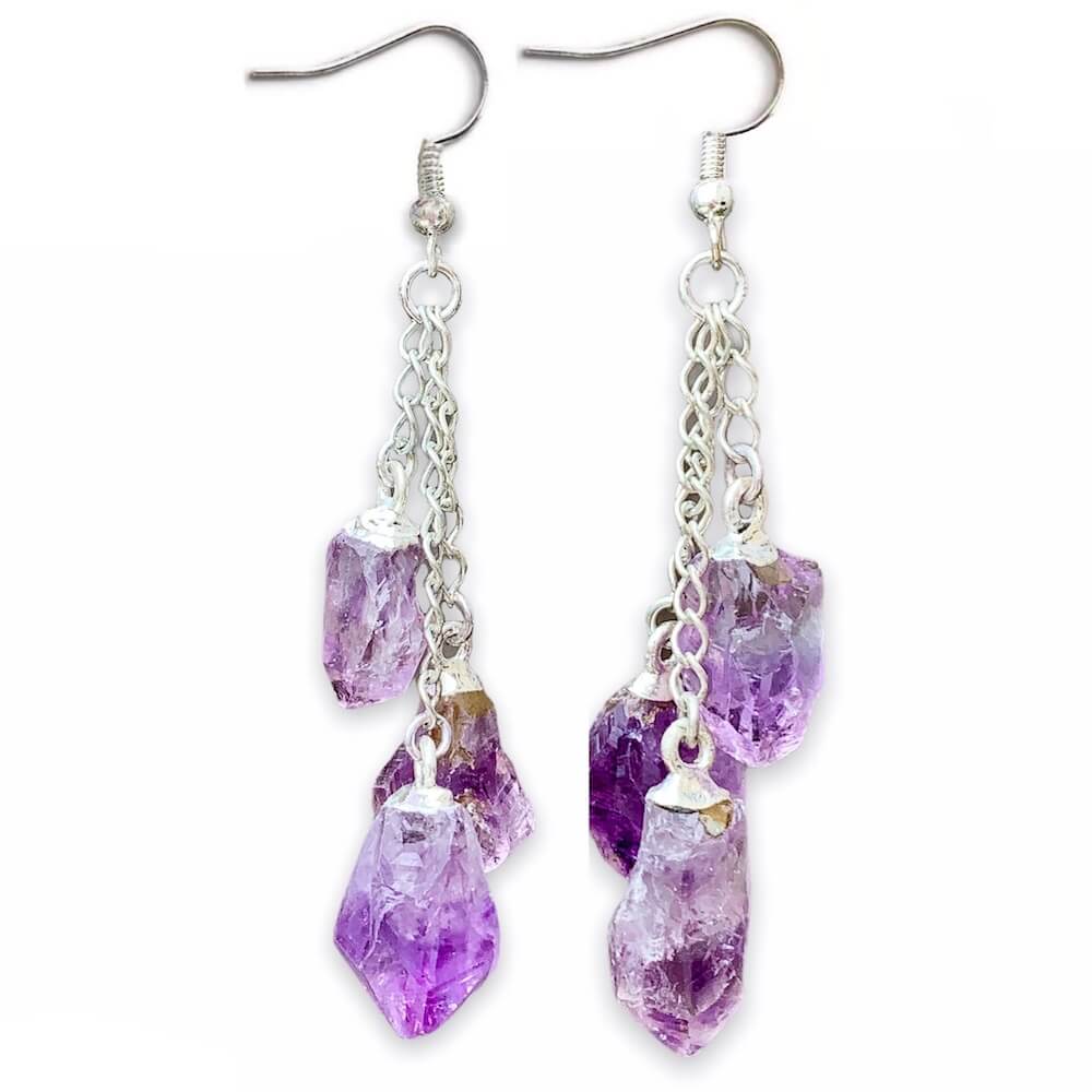 Shop for beautiful Natural Raw Amethyst Boho Dangle Earrings, Silver Amethyst crystal. Excellent choice for women. available with FREE SHIPPING and in gold. Find a Gold Amethyst Earring or Silver Amethyst Earring when you shop at Magic Crystals. February birthstone. 