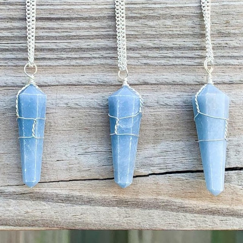 Angelite Stone Double Point Pendant Necklace - Stone Necklace - Magic Crystals