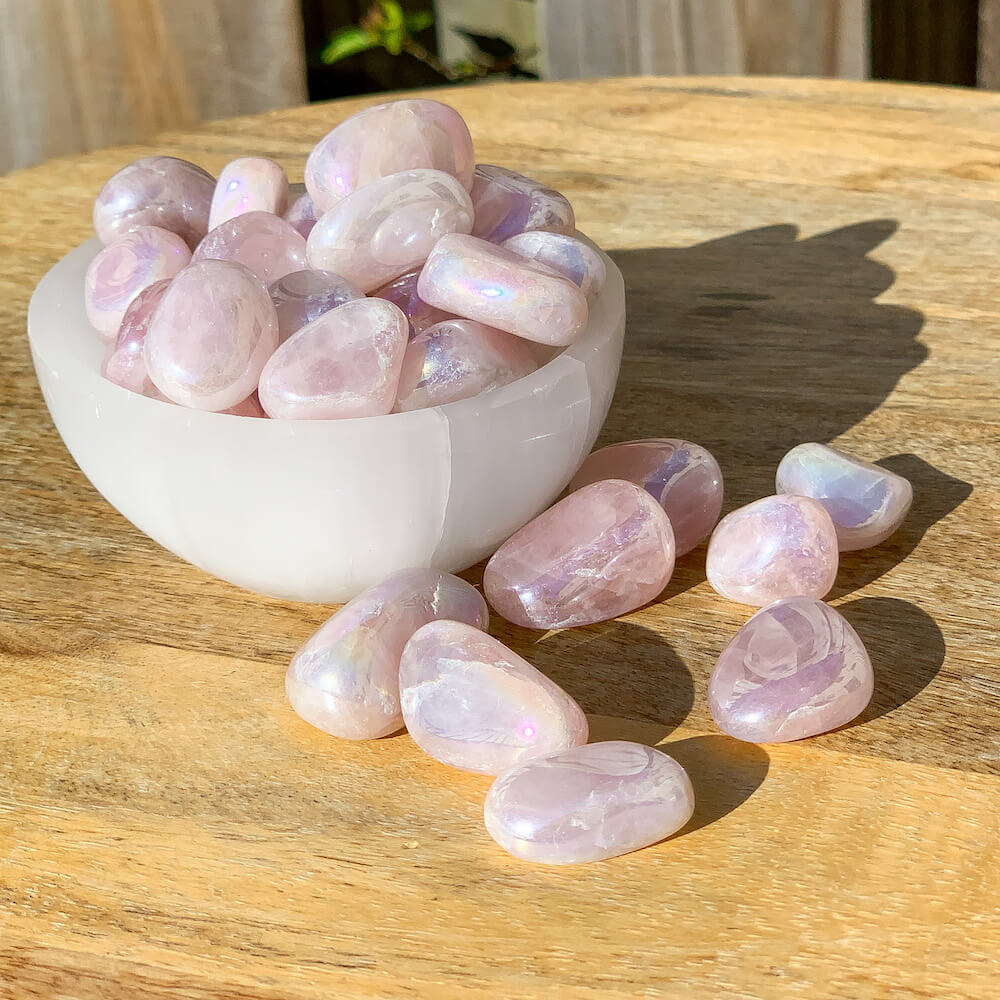 Looking for AURA ROSE QUARTZ TUMBLED STONE - Polished Rose Quartz? Magic Crystals Stones collection has polished Rose Quartz, Angelic Aura Quartz, Opal Aura Crystal, polihed pink Rose Quartz, Heart Chakra Crystals, and more. FREE SHIPPING available. Rose Quartz is the stone of universal and unconditional love.