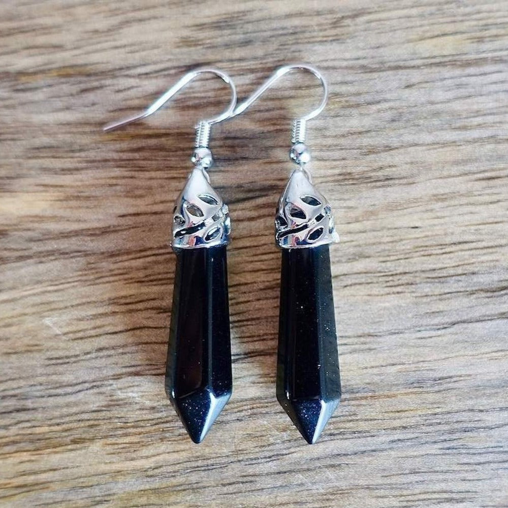 Gemstone Dangling Earrings. Black Agate Dangle-Earrings. Looking Natural Stone Earrings - Dangling Crystal Jewelry? Show Jewelry at Magic Crystals. Natural stone, dangle earrings, and more. Crystal Single Point Earrings, Small Crystal Points, Healing Crystal Earrings, Gemstones, and more. FREE SHIPPING available.