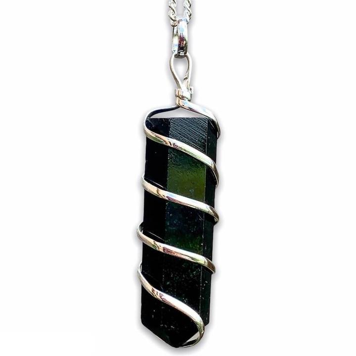    Black-Obsidian-Spiral-Wired-Wrap-Necklace. Gemstone Spiral Wrapped Pendant Necklace - MagicCrystals.com